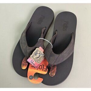 Flojos Cosmo Debossed Brown Flip Flops Sandal Hammock Comfort MENS 13 NEW
